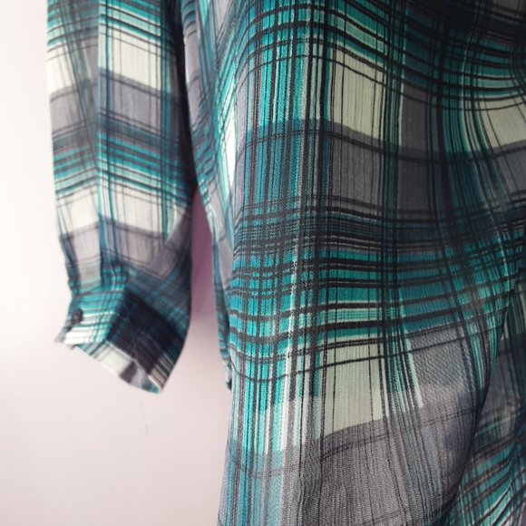 🌞 Band of Gypsies Plaid Blouse, Roll Sleeve, M - Picture 7 of 13